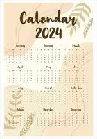 Aesthetic 2024 monthly calendar template vector