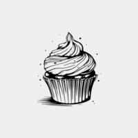 cupcake with a cream, hand drawn vector doodle sketch icon, sweet dessert