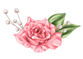 An elegant composition of pink roses, leaves and dried decorative flowers in watercolor style. Digital illustration. For invitations, date saving, gratitude or greeting card. png