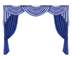 Arch of blue curtains made of satin, silk, fabric. Digital illustration. Decorative element for windows and doors in the interior of a house, dance hall, theater png