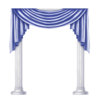 An arch of white marble columns and hanging drapery curtains in the Greek style. Part of ancient ruins, palace, theater stage, scenery of amphitheater. Digital illustration png