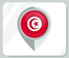 Tunisia Glossy Pin Location Flag Icon vector