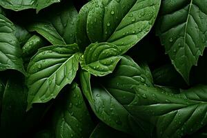 Natures palette, green leaves with intricate details from above AI Generated photo