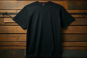 Minimalist black tee, rustic brick background AI Generated photo