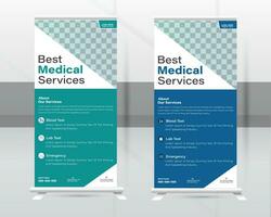 Medical Roll-up Banner Design Or Healthcare and Dl Flyer Design Template. vector