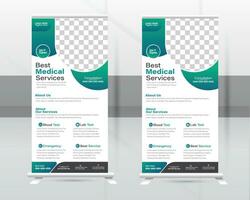 Medical Roll-up Banner Design Or Healthcare and Dl Flyer Design Template. vector