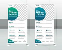 Medical Roll-up Banner Design Or Healthcare and Dl Flyer Design Template. vector