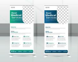 Medical Roll-up Banner Design Or Healthcare and Dl Flyer Design Template. vector