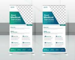 Medical Roll-up Banner Design Or Healthcare and Dl Flyer Design Template. vector