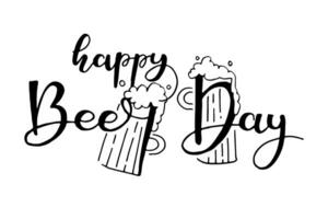 Black happy beer day lettering phrase. Vector