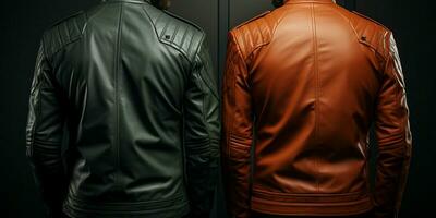 Male model wear, front and back view of blank leather jacket AI Generated photo