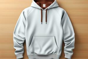 Men's hoodie template, blank white sweatshirt, 3D rendering, realistic AI Generated photo