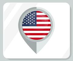 America lustroso alfiler ubicación bandera icono vector