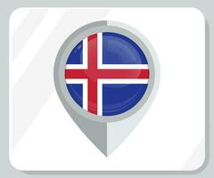 Islandia lustroso alfiler ubicación bandera icono vector