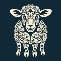 Cute sheep with an ornamental pattern on it. Simple vector illustration, isolated on background.