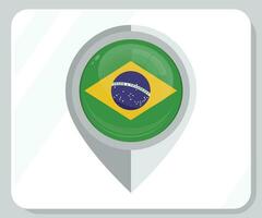Brasil lustroso alfiler ubicación bandera icono vector