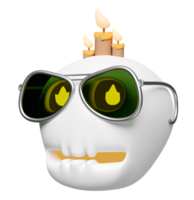 3d halloween holiday party with skull, candle, sunglasses, flame isolated. 3d render illustration png