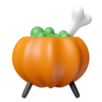 3d halloween vakantie partij met magie ketel pompoen, skelet geïsoleerd. 3d geven illustratie png