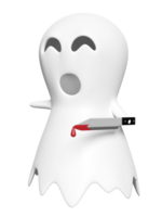 3d halloween day concept with cute ghost holding a bloody knife isolated. holiday party, 3d render illustration png
