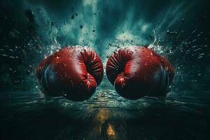 Intense boxing gloves battle, copyspace available AI Generated photo