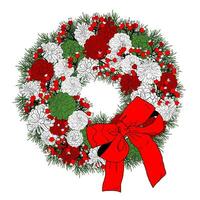 vector imagen de un Navidad guirnalda hecho de verde hojas, rojo bayas y pino conos.nuevo año humor. universal solicitud. fiesta decoración para el puerta.