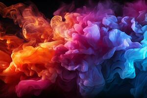 Vibrant smoky patterns, Colorful smoke on black, neon light, brick wall AI Generated photo