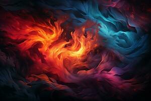 Flames of blue and red on dark canvas AI Generated photo