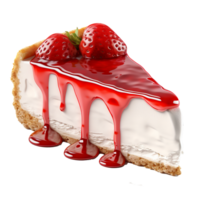 Perfect angled slice of fridge strawberry cheesecake with strawberry topping. png