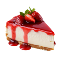 Perfect angled slice of fridge strawberry cheesecake with strawberry topping. png