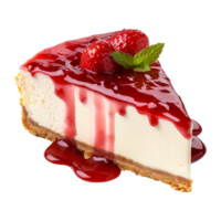 Perfect angled slice of fridge strawberry cheesecake with strawberry topping. png