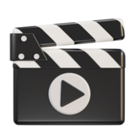 3d clapperboard with play button on video icon in illustration 3d rendering png