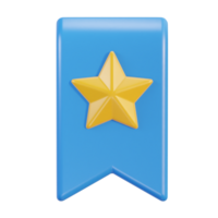 3d bookmark or game badge, blue badge with yellow star in icon png