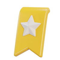 3d bookmark or game badge, yellow badge with white star in icon png