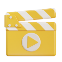 3d clapperboard with play button on video icon in illustration 3d rendering png