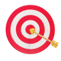 3d dart arrow hitting in the target center of dartboard icon illustration png