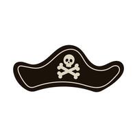 Black pirate hat with skull and crossbones. Hand drawn cartoon vector illustration isolated on white background