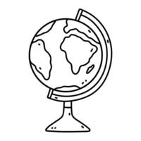 World globe with stand isolated on white background. School supplies. Vector hand-drawn illustration in doodle style. Perfect for logo, decorations, various designs.