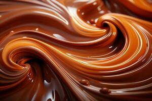 Chocolate lovers dream close-up of a mesmerizing melted chocolate swirl AI Generated photo