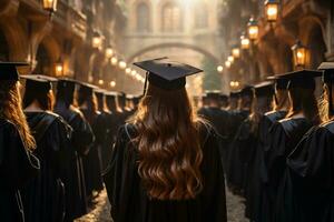 Graduating students rear view among university graduates AI Generated photo