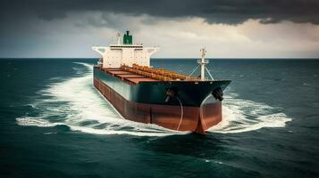 carga petrolero en el camino a través de el océano, mar. exportar importar de bienes. comercial entrega. ai generado. foto