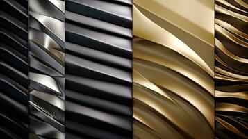 Set texture of a group of metal corrugated old steel shiny background silver gold color. AI generated. photo