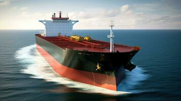 Cargo tanker on the way across the ocean, sea. Export import of goods. Commercial delivery. AI generated. photo