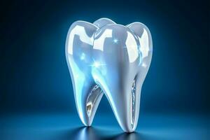 Glistening Molar, Isolated on a vivid blue backdrop, shining brightly AI Generated photo