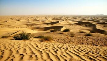 Desert of Al-Harra, dunes of sand at sunset, UNESCO Natural Trust. AI generated. photo