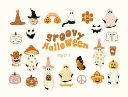 Halloween quotes. Retro groovy design. Stay Groovy, Boo, Spooky Season. Vector