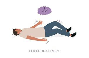 epiléptico convulsión. hombre tendido en el piso y sacudida. epilepsia. vector