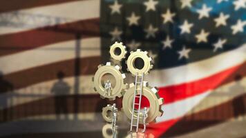 The Business man and gear group on America flag Background 3d rendering photo