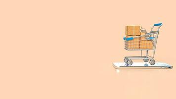The shopping trolley on mobile 3d rendering photo