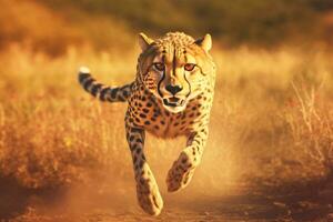 A Cheetah running in the wild. Cheetah. Generative Ai photo