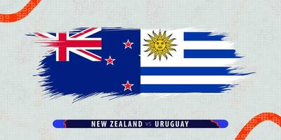 New Zealand vs Uruguay, international rugby match illustration in brushstroke style. Abstract grungy icon for rugby match. vector